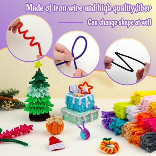 Image of Mnuizu 200Pcs Pipe Cleaners, Chenille Stems Fuzzy Sticks Craft Supplies | Pipe Cleaners Craft Bulk, Christmas Craft Supplies for DIY Art & Creative Crafts Party Decorations, Light Purple