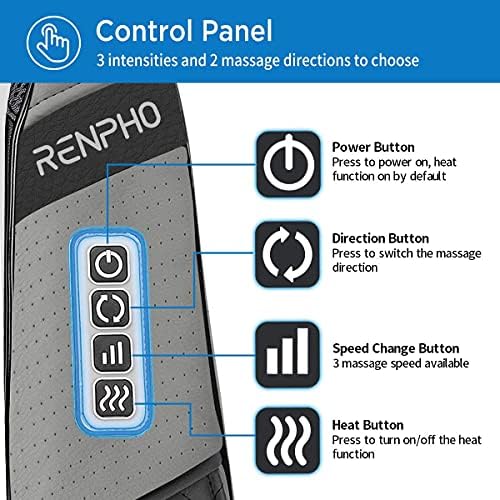 RENPHO Back Neck Massager with Heat, Shiatsu Shoulder Massager with Electric Deep Tissue Kneading Massage, Pain Relief on Neck, Back, Shoulder, Waist, Leg, Calf - Use at Home, Office
