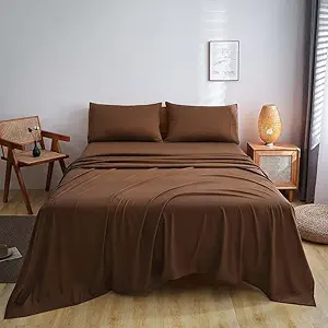 Rajasthan Crafts Bedsheet for Double Bed, Plain Colour King Size with 2 Pillow Covers, Solid Colour Bedsheet Ultra Soft Brushed Micro Fabric Shrink & Fade Resistant (90x100 Inches, Brown)