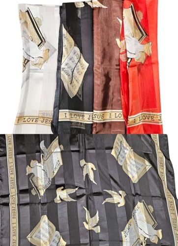 CLGIFT 4 pc x I love Jesus Scarf/Floral Silky Hair Scarf/Turban Scarf/Neck Scarf/Bandanna/Neckerchief/Braid Scarf//35" x 35"4