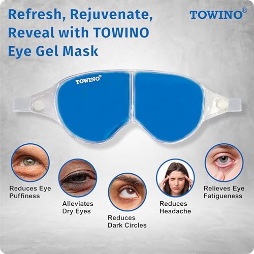 Image of TOWINO Cooling Eye Gel Mask for Dark Circles, Dry eyes,Pain Relief, Redness,Eye Patches Cooling Gel Pads For Women & Men- Blue