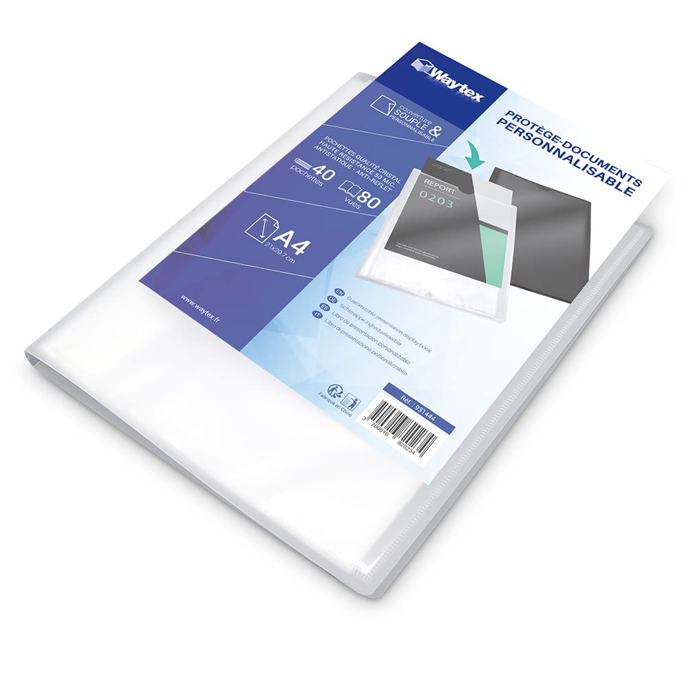 WAYTEX 931444 Document Protector A4 Customisable 80 Views 40 Pockets Polypropylene Cover Transparent