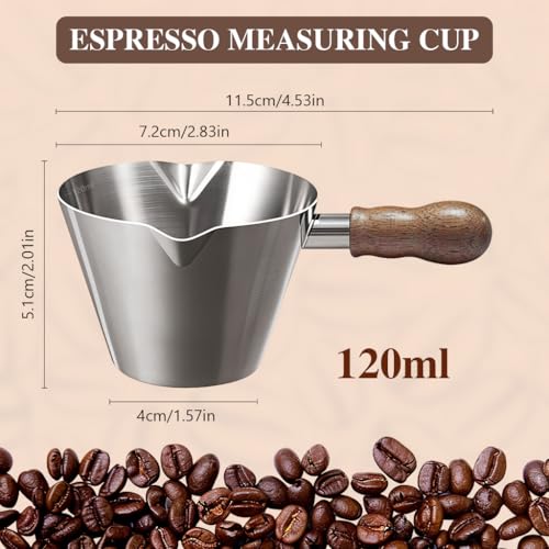 Image of Supvox Espresso Measuring Cup 120ml SUS Coffee Shot Dual Spout Wood Handle