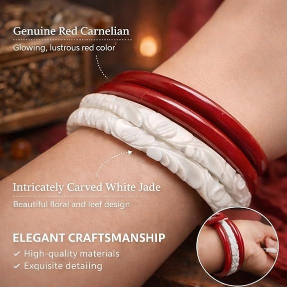 Image of HAPPYCRAFT Original Shakha Pola Bangles for Married Women (Pack of 4) | Traditional Bengali Red White Bangles Set | Daily Ritual Puja | Classic Ethnic for Traditional Bengali Saree Styling