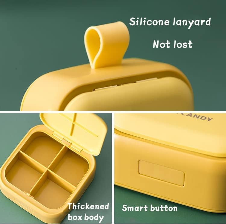 Miniatura 5 de Dispensador de píldoras, diseño bonito, caja dispensadora portátil, sellada y a prueba de humedad, 2.75 x 3.34 pulgadas (amarillo)