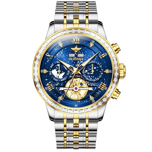 Image of OUPINKE Watch for Men Skeleton Self Winding Mechanical Automatic Luxury Dress Black Wrist Watch Waterproof Luminous Tungsten Sapphire Crystal