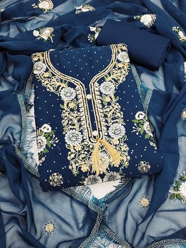 Image of Women's Georgette Embroidery Work Unstitched Dress Material