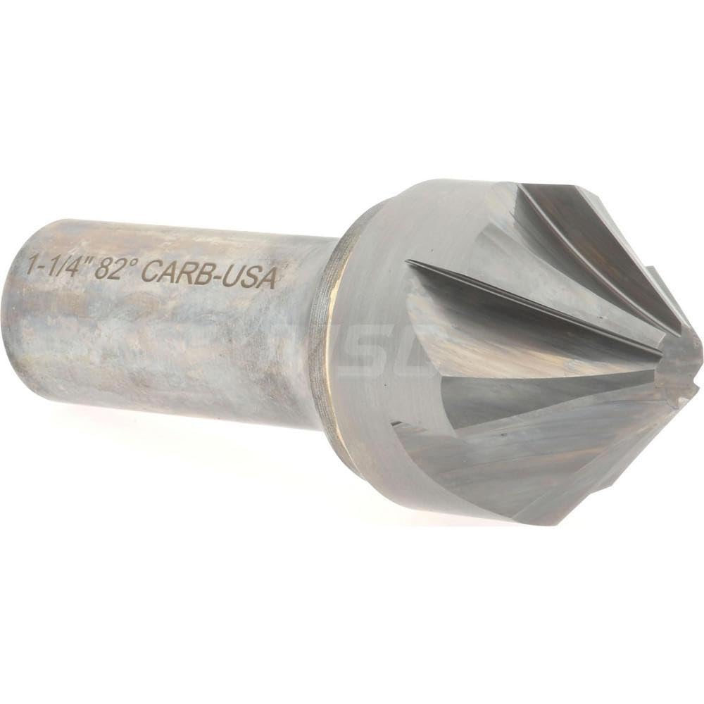 Hertel Countersink, Right Hand Cut, Solid Carbide, 1-1/4" Head Diameter, 3/4" Shank Diameter, 82° Included Angle, 6 Flute, 3-1/2" OAL, Bright Finish