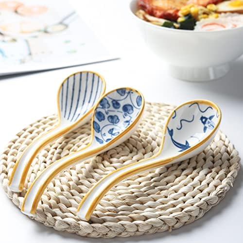 Cucchiaio da minestra asiatico in ceramica cinese Set di 4 cucchiai da zuppa ramen in porcellana cucchiai da tavola per antipasto di cereali Pho Miso gnocchi (stile 3)