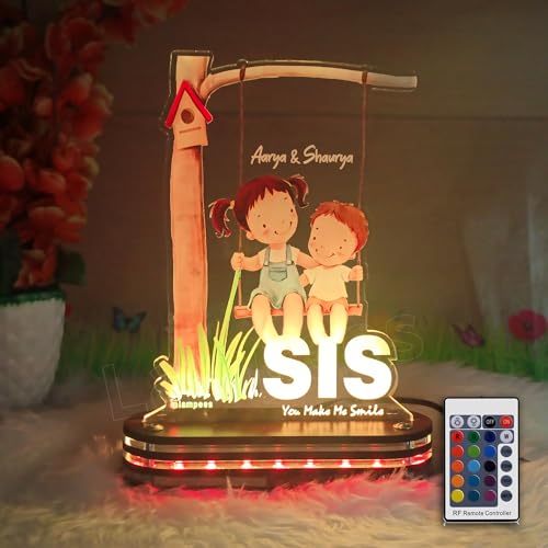 Image of lampees Personalized 3D LED lamp Rakhi Brother Sister name - Multi Color (SIS)