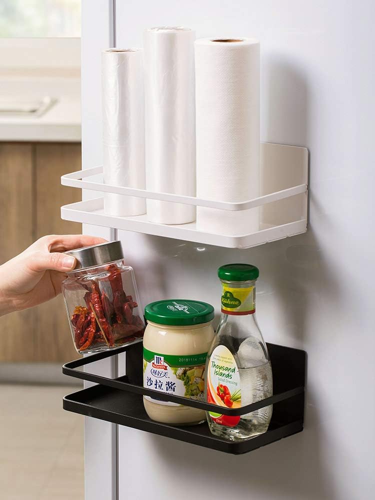 YCOCO Spice Rack for Refrigerator,Single Tier Refrigerator Spice Storage Shelf,Easy to Install the Side of Refrigerator Can Hold spices,Salt,Pepper,Space Saving Black Pack of 2