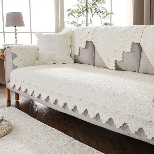 Funda de sofá de algodón crema de 28x28 pulgadas acolchada y lavable 2