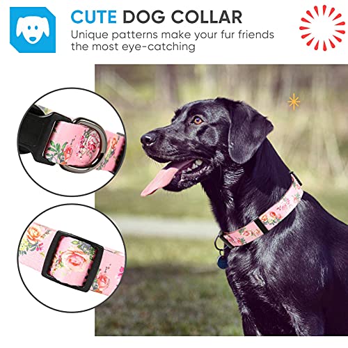 HEELE Hundehalsband, Hunde Halsband für Welpen Kleine Mittlere Große Hunde, Gemustertes Hundehalsbänder Verstellbares, Komfort, Robustem HundeHalsband, Rosa, M