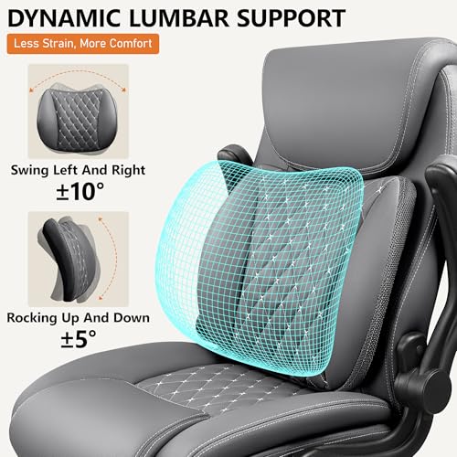 Image of BESTFAIR Office Desk Chair with Lumbar Support for Lower Back Pain | Executive Leather Home Chair Comfy with Padded Flip-up Armrests, Gray, 4-Pack