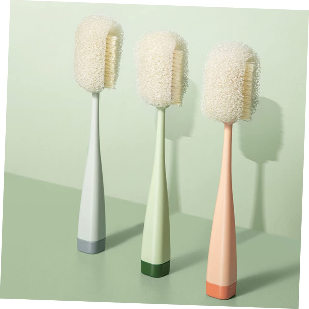 FRCOLOR 3pcs Sponge Brush with Handle Bottle Cleaning Brush Water Bottle Clean Brush Cleaner Brush Kitchen Bottle Brush Cleaning Tool Handheld Cleaning Brush Narrow Neck Brush Bottle Cover