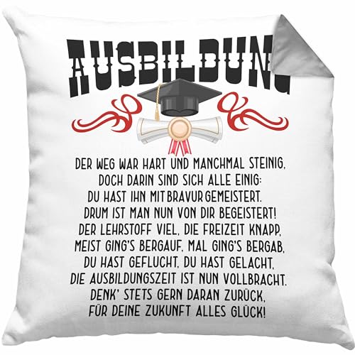Trendation Ausbildung Bestanden Geschenk Kissen mit F&uuml;llung 40x40 Geschenkidee Bestandene Pr&uuml;fung Abschluss 2024 Lustiger Spruch (Grau)