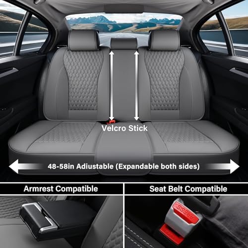 Image of Coverado Leather Seat Covers, Car Seat Covers Full Set, Waterproof Seat Covers 5 Seats, Front and Back Car Seat Protector, Gray Car Seat Cover Universal Fit for Most Cars Suvs Trucks