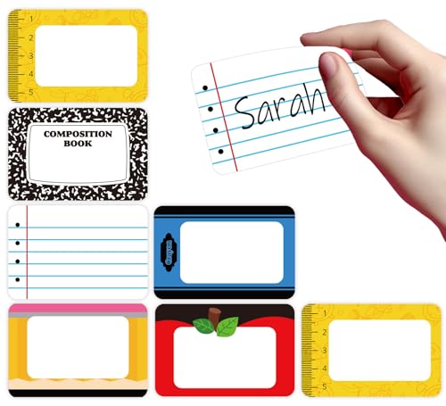 Image of Whaline 180Pcs Back to School Name Tag Stickers Self-Adhesive Nameplate Decal Pencil Crayon Composition Book Apples Blank Name Label for School Classroom Office Desk Wall Decor