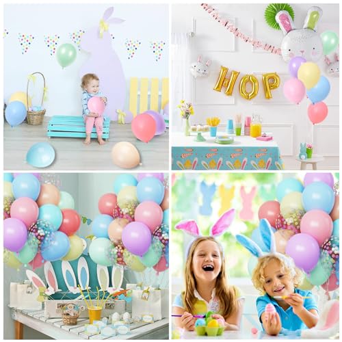 Image of Funhot Pastel Balloons, 60 Pcs Party Balloon Girls, 12 Inch Macaron Red Pink Blue Purple Green Yellow Orange Balloon Colorful Confetti for Birthday Baby Shower Wedding Easter Pastel Party Decoration