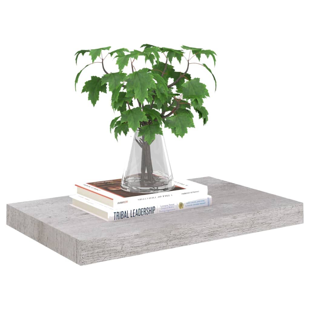 Estantería de pared, 4 unidades, color gris hormigón, 50 x 23 x 3,8 cm, MDF, fácil expansión de la superficie de la pared, estantería de almacenamiento para dormitorio, salón