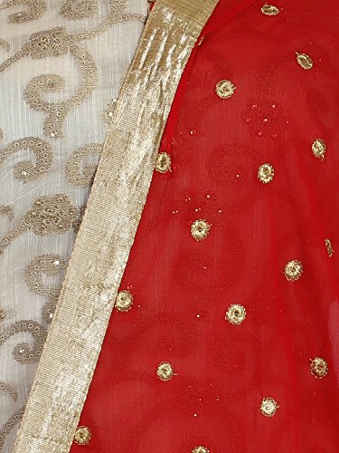 Dupatta Bazaar Woman's Embroidered Red Chiffon Dupatta