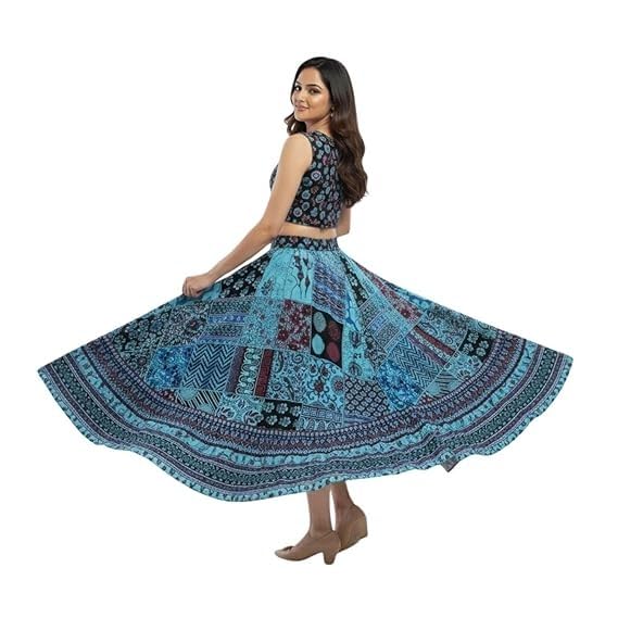 Image of HARSHITA-Enterprises Jaipuri Women's Cotton Printed Elastic Long Skirts