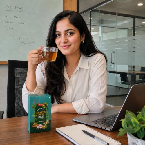 Image of BOVI Desi Detox Kahwa Green Tea, 30 Bags | Caffeine-Free | Helps Support Gut Health, Digestion & Antioxidants
