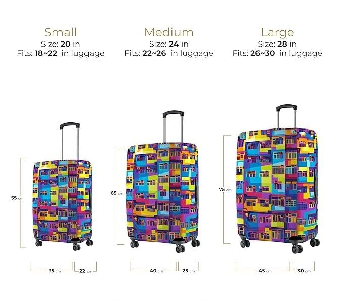 Image of Printed Luggage Cover for Traveling Bag & Suitcase - Stretchable & Scratchproof Trolley Protector with Velcro Lock & Lightweight Washable Material(Suitcase Bag Not Included, Only Cover in Product)