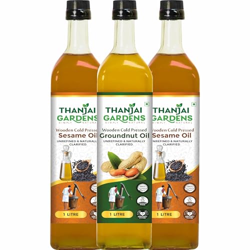 Image of THANJAI GARDENS GROUNDNUT OIL 1 L & GINGELLY OIL 2 L | Wooden Cold Pressed 100% NATURALS