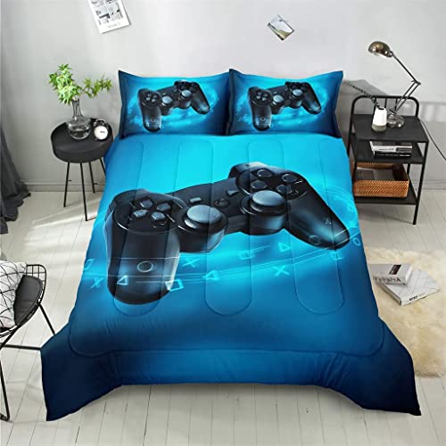 Sirdo Twin Size Comforter Set For Boys Blue Gamer Bedding Sets For Kids Teen Boy Video Gamer Room Decor Soft Gaming Comforter With 2 Pillowcases #TOP2