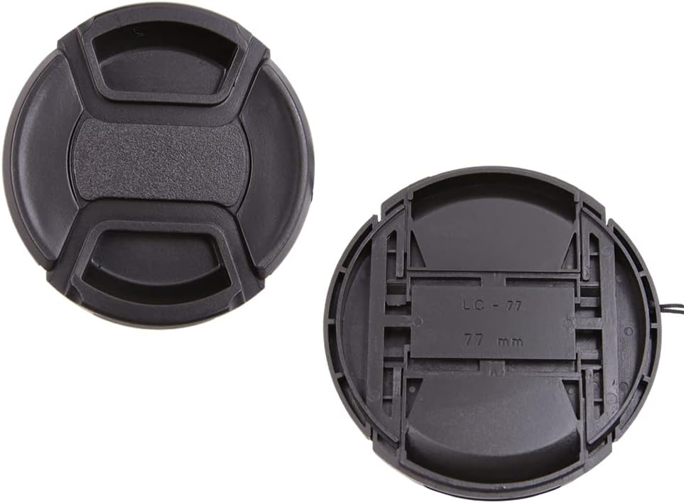 Foto&Tech 2 Pieces Center Pinch Snap-On Front Lens Cap Cover with Anti Lost String Compatible with Nikon, Sony, Fujifilm, Pentax, Panasonic, Olympus, Other DSLR Camera Lens (77mm)