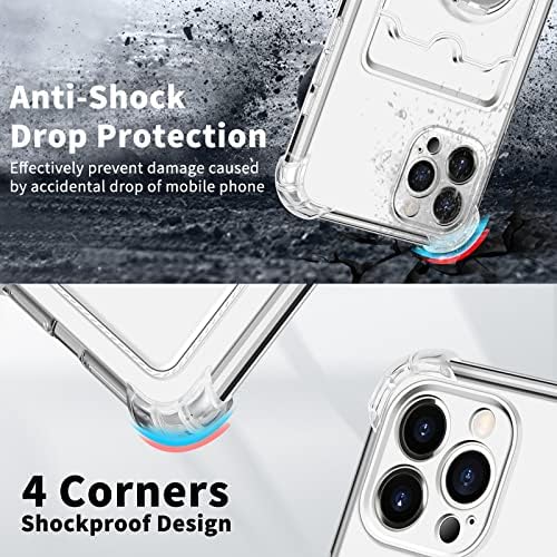 Aolcev for iPhone 14 Pro Max Case with Card Holder iPhone 14 Pro Max Wallet Case with Ring Holder Soft TPU Silicone Bumper Slim Shockproof Transparent Protective Case Cover for iPhone 14 Pro Max-Clear