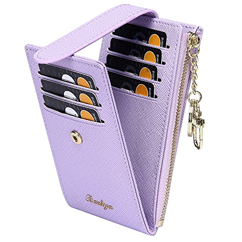 Image of Badiya Slim Women Wallet RFID Blocking Bifold Compact 9 Card Slots Holder Wallets Soft Leather with Zipper Coin Pocket 2 ID Window
