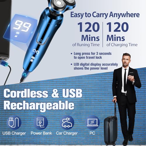 Image of Electric Razor for Men, 3D Floating Heads Waterproof Wet Dry Shaver for Men, LED Display Cordless with Rechargeable Nose Hair Trimmer and Beard Trimmer,Prtable Travel Men's Razors