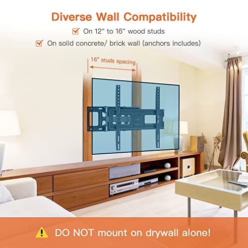 Perlegear Tv Wall Mount Bracket Full Motion For 26-65 Inch Led, Lcd, Oled Flat Curved Tvs, Tv Mount With Dual Swivel Articulating Arms Extension Tilt Rotation, Max Vesa 400X400Mm Fits 12/16" Wood Stud #TOP4