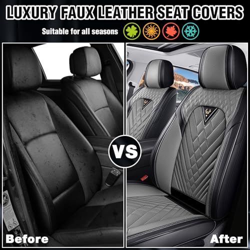 Image of RAV4 Seat Covers Custom Fit for Toyota RAV4 2000-2026, Waterproof Nappa Leather Car Seat Cover, Comfortable and Anti-Slip Front Seat Covers(2 Seats /Black Gray)