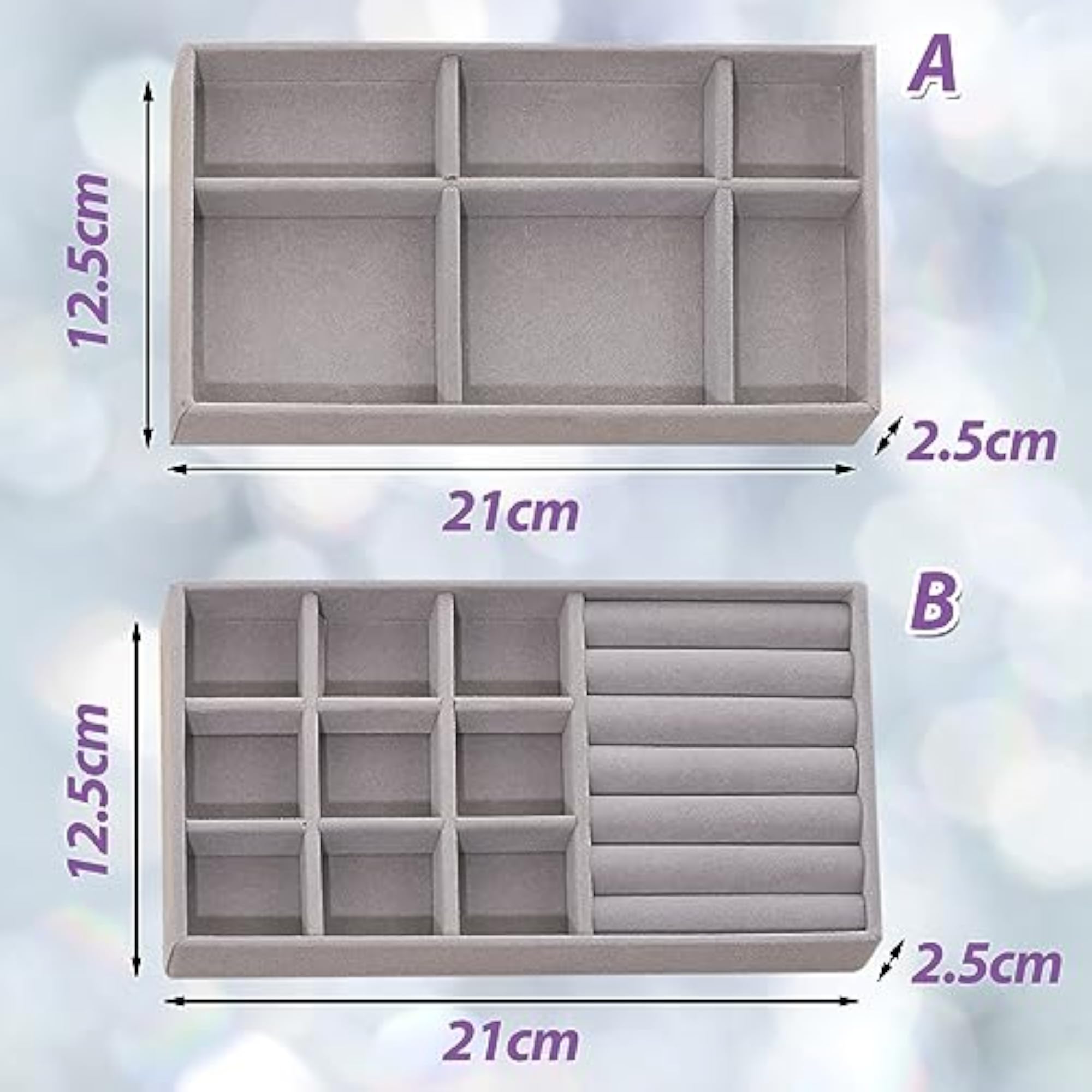 2 PCS Jewellery Drawer Organiser Tray Set for Storage