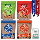 Pet Faves Buddy Biscuits Soft & Chewy Treats for Small & Large Dogs, Grilled Beef, Roasted Chicken, Bacon & Cheese Peanut Butter with 10ct Wipes (2 Grain Free 5oz, 2 Healthy Whole Grain 6oz)