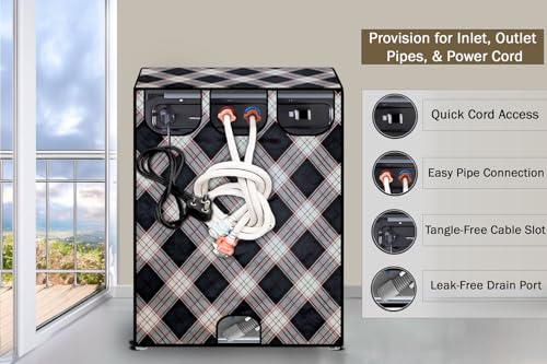 Image of Stylista Washing Machine Cover Compatible for Bosch 8 kg Front Load WAT24463IN Checkered Pattern Cream