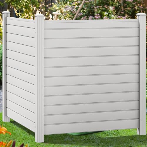 YITAHOME 50' W X 50' H Air Conditioner Fence Privacy Screen with Metal Stakes, Outdoor Trash Can Enclosure, Vinyl Pool Equipment Enclosure (2 Panels)