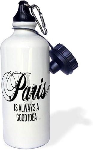 Miniatura 1 de 3dRose París es siempre una buena idea a través de un gris Torre Eiffel Deportes botella de agua, 21oz, color blanco