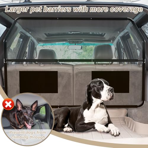 Hundegitter Auto, 127cm Breit Kofferraum Trenngitter für Rücksitz & Laderaum, Hundenetz Auto, Universal Kofferraum Trenngitter für Hunde, Metallrahmen, mit Durchsichtigem Maschennetz für LKW, SUV