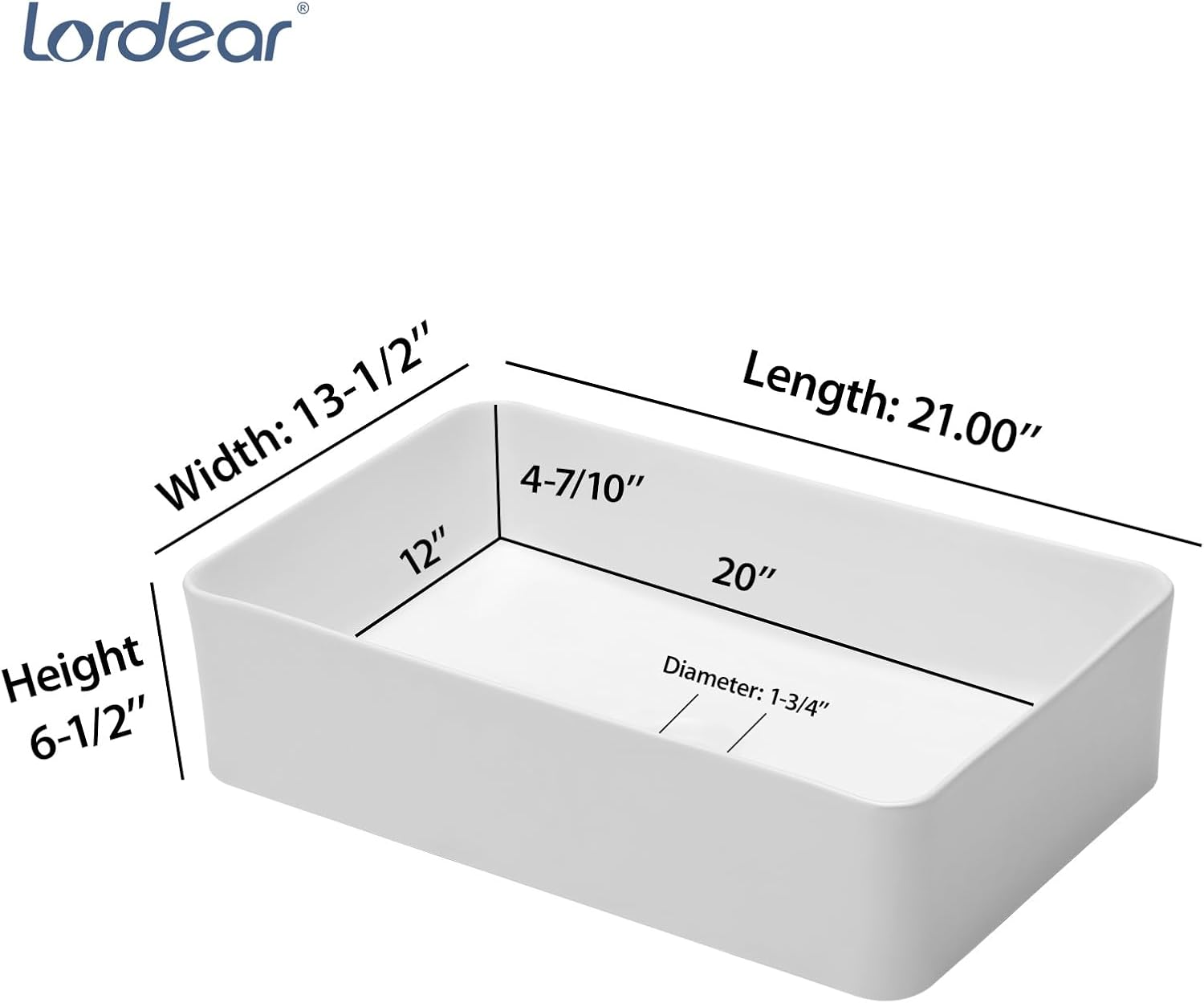 Lordear Vessel Sink Rectangle 21"x14" Bathroom Sink Rectangular Modern Above Counter White Porcelain Ceramic Vessel Vanity Sink Art Basin
