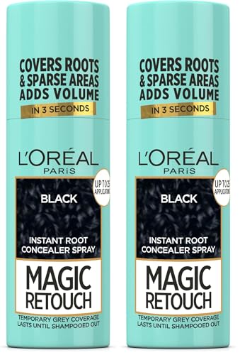 Image of L'Oreal Paris Instant Root Concealer Spray, Ideal for Touching Up Grey Root Regrowth, Magic Retouch, 1 Black, 75ml (Pack of 2)