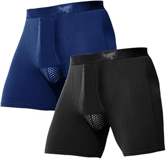 Ouruikia Mens Underwear Boxer Briefs Long Leg Breathable Boxer Briefs No Riding Up Mens Underwear with Fly