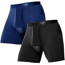 Ouruikia Men's Underwear Boxer Briefs Long Leg Breathable Boxer Briefs No Riding Up Mens Underwear with Fly
