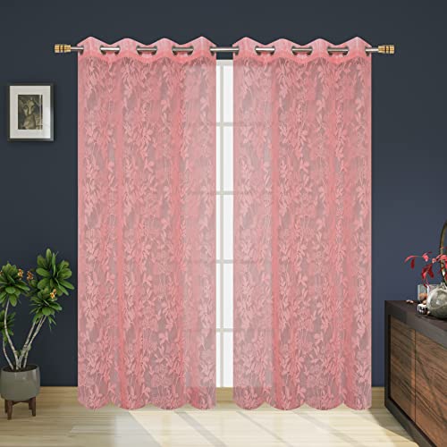 Image of Galaxy Home Decor Transparent Lily Net Curtain Sheer Curtains for Long Door 10 Feet, Pack of 3, Pink