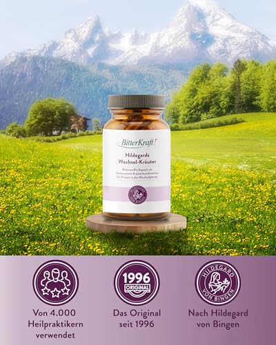 BitterKraft! Wechseljahre-Kapseln 90 Stk – mit Yamswurzel, Rotklee & Baldrian, Eisen, Vitamin B6 B12, Calcium, Folsäure – ohne Zusatzstoffe – natürliche Balance –100% Natur – Vegan - Made in Germany