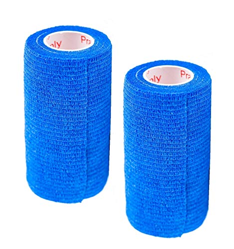 Image of Vet Wrap Tape (Blue) (2 Pack) (4 Inch x 15 feet) Self Adhesive Adherent Adhering Cohesive Flex Self Stick Bandage Grip Roll Dog Cat Pet Horse