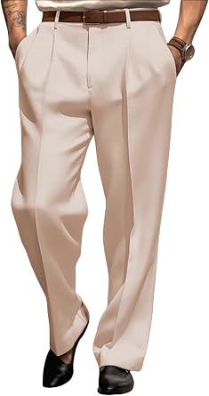 Mens Dress Pants Straight Leg Pleat-Front Casual Suit Pants Plain Comfort Work Office Business Lounge Trouser Long